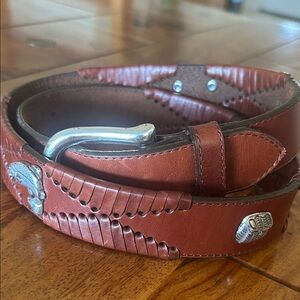 Brighton Rich Brown 1990s Leather Fish Embossed Belt